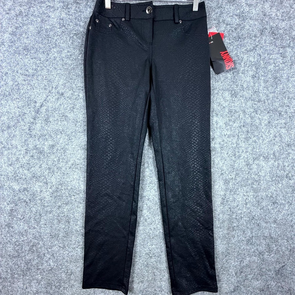 Style & Co Pants Womens 4 Black Tonal Snake Rayon Stretch Tapered Leg Mid Rise